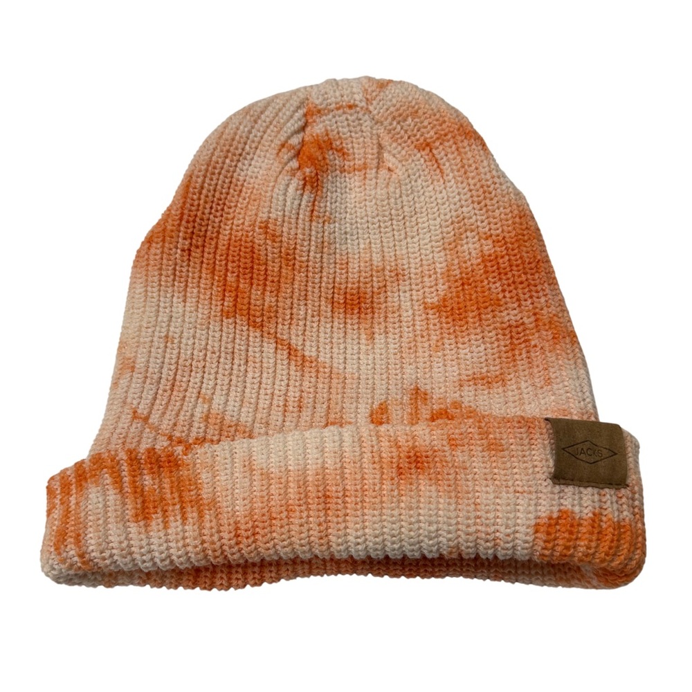 Jack’s Tie Dye Knit Beanie Hat, Orange Cream Unisex Winter Cuffed Convertible